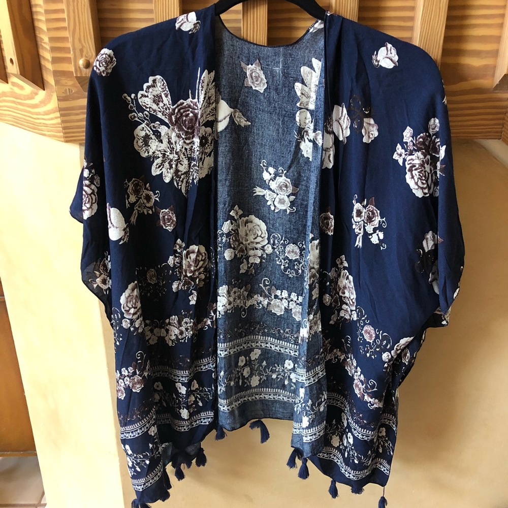 Floral Kimono Jacket with Tassels